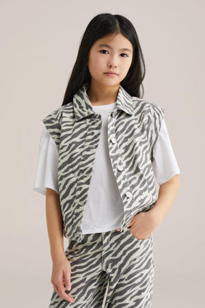 denim gilet met zebraprint ecru