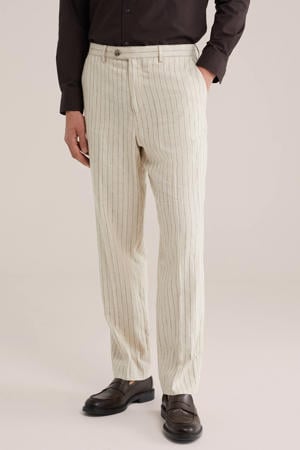 regular gestreepte pantalon met linnen beige