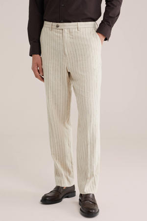 regular gestreepte pantalon met linnen beige