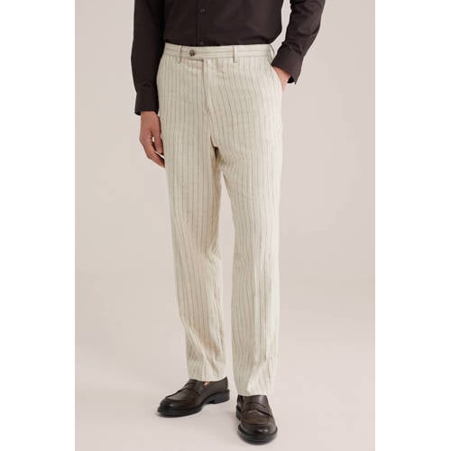 WE Fashion regular gestreepte pantalon met linnen beige afbeelding