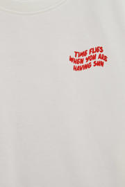 thumbnail: Ecru meisjes WE Fashion T-shirt van katoen met backprint, korte mouwen en ronde hals