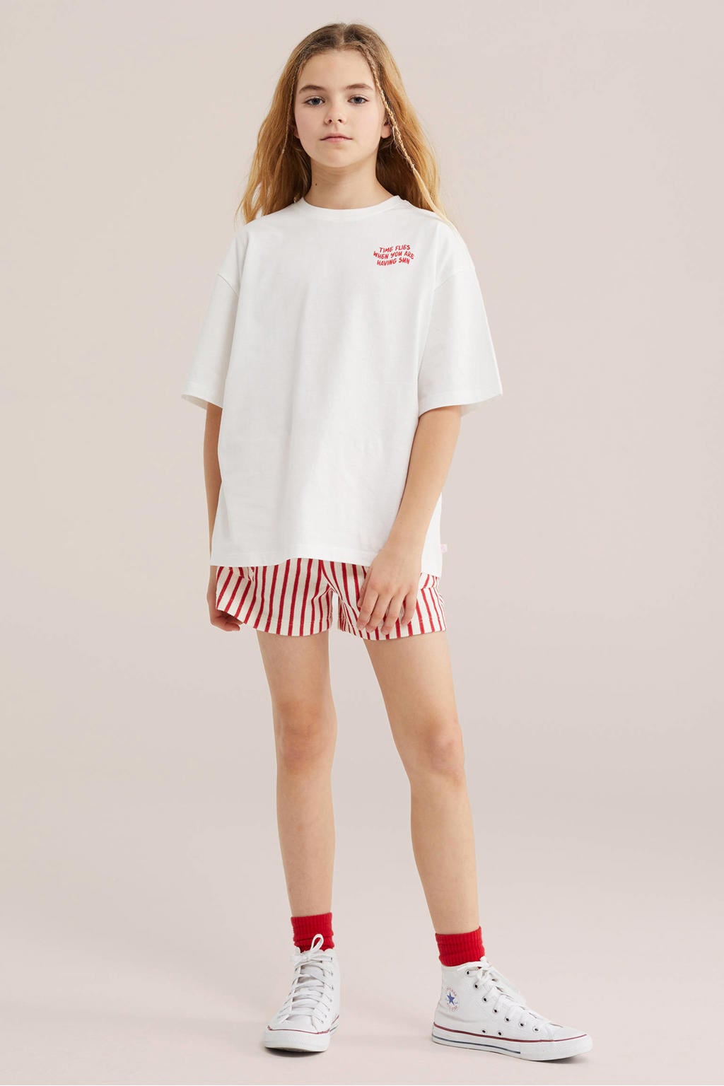 Ecru meisjes WE Fashion T-shirt van katoen met backprint, korte mouwen en ronde hals