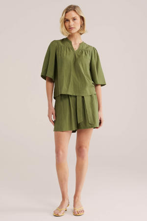 wide leg regular waist casual short groen