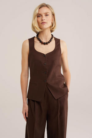 gilet met linnen bruin