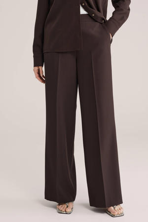 wide leg high waist pantalon donkerbruin