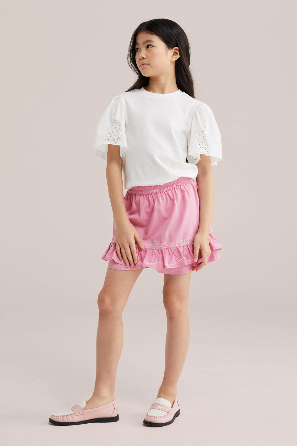 Roze meisjes WE Fashion korte rok gemaakt van katoen en met elastische tailleband