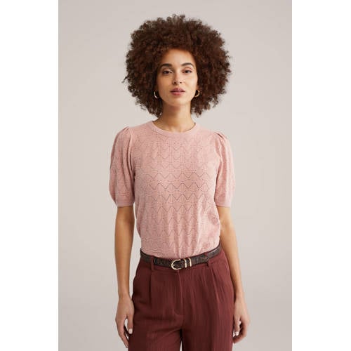 WE Fashion pullover lichtroze ajour afbeelding