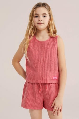 mouwloze top grof gebreid rood
