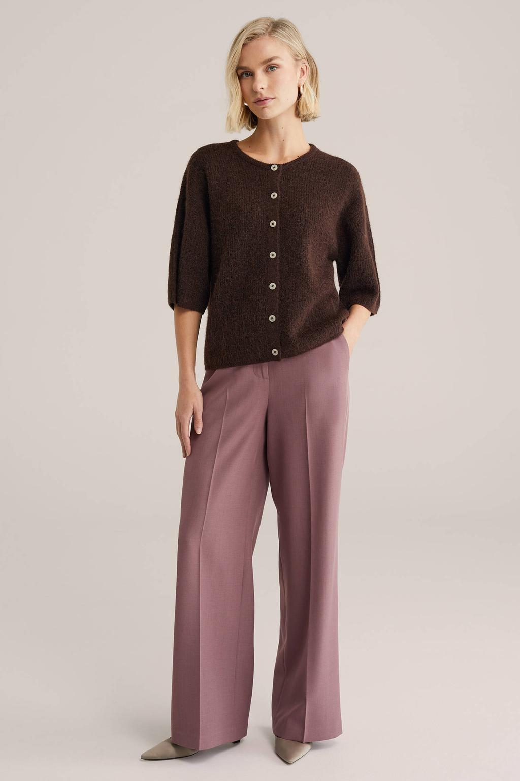 Oudroze dames WE Fashion wide leg high waist pantalon met rits- en knoopsluiting en effen