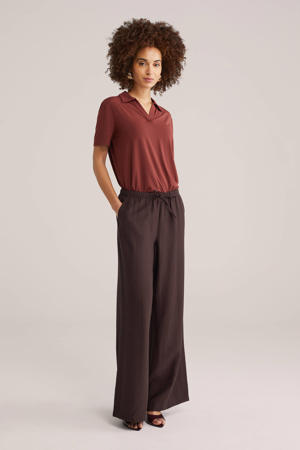 wide leg regular waist broek bruin
