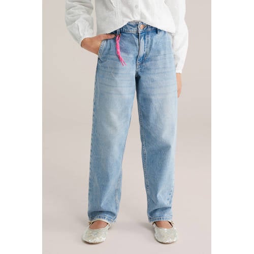 WE Fashion high waist baggy jeans light blue denim afbeelding
