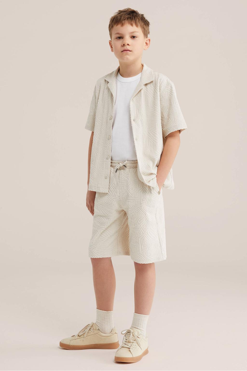 Ecru jongens WE Fashion sweatshort van katoen met elastische tailleband met koord en effen