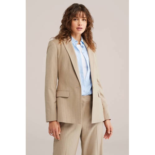 WE Fashion getailleerde blazer met krijtstreep taupe afbeelding