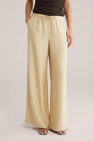 wide leg regular waist broek lichtgeel