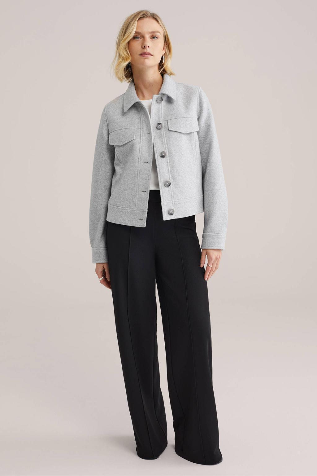 Grijze dames WE Fashion jack van polyester met effen, lange mouwen en klassieke kraag