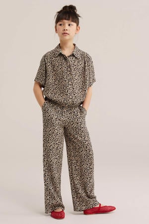 straight high waist casual broek met panterprint bruin
