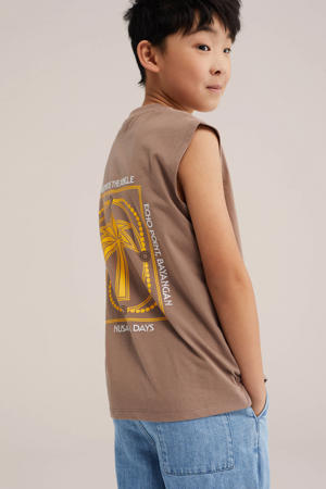 tanktop met backprint lichtbruin