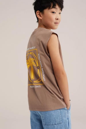 tanktop met backprint lichtbruin