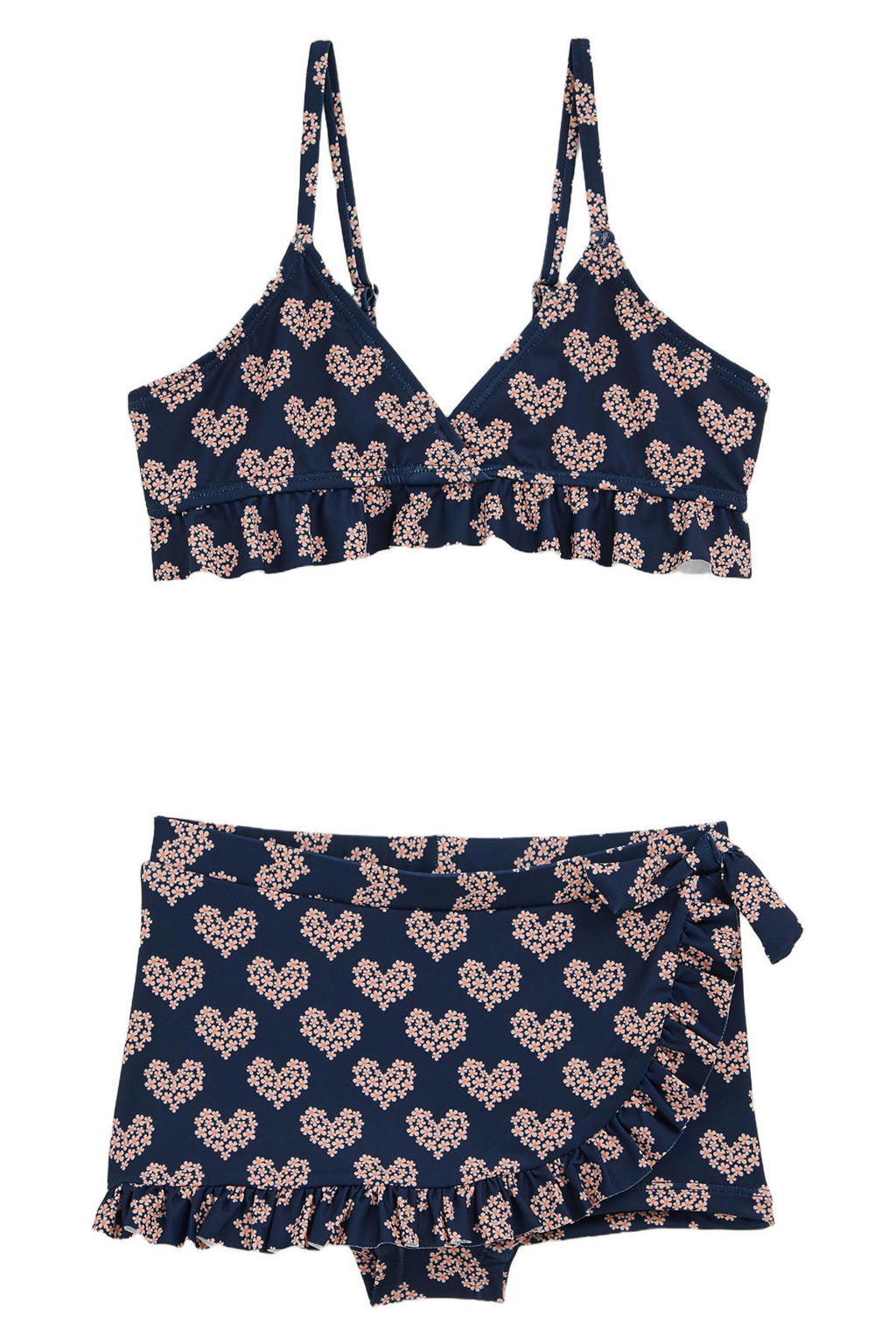 WE Fashion triangel bikini met ruches donkerblauw