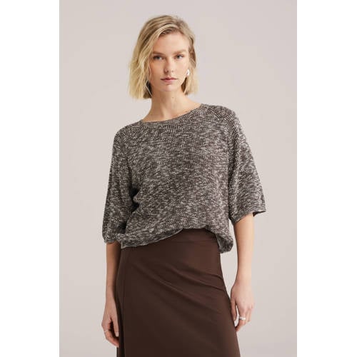 WE Fashion gebreide trui bruin met lurex afbeelding