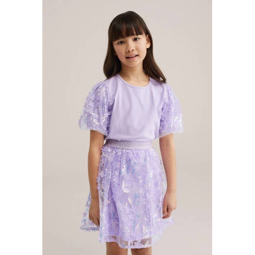 WE Fashion T-shirt lila met pailletten afbeelding