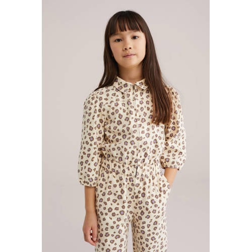 WE Fashion Straight jumpsuit ecru met panterprint afbeelding