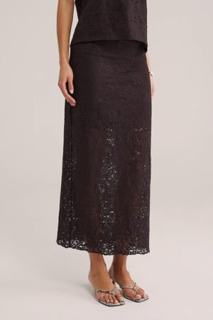 kanten midi rok bruin