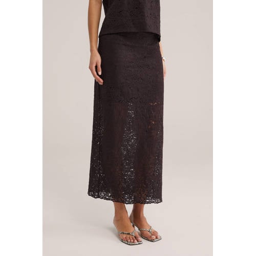 WE Fashion kanten midi rok bruin afbeelding