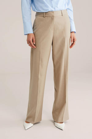 straight regular waist broek met krijtstreep zand