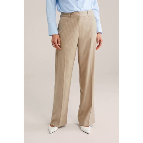 WE Fashion straight regular waist broek met krijtstreep zand afbeelding