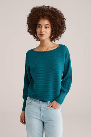 trui blauw rib gebreid
