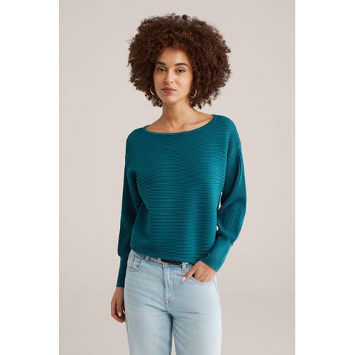 WE Fashion trui blauw rib gebreid afbeelding