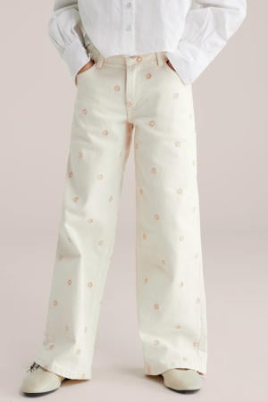 gebloemde wide leg jeans ecru