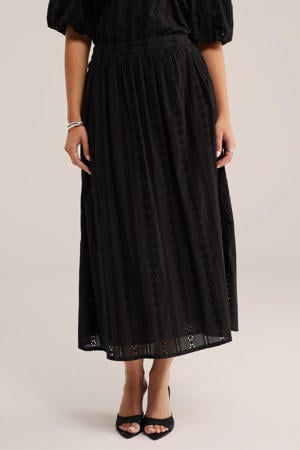 midi rok broderie zwart
