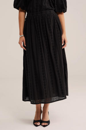 midi rok broderie zwart