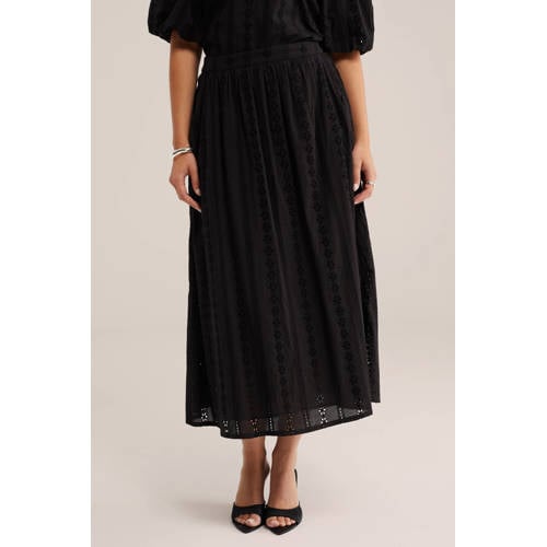 WE Fashion midi rok broderie zwart afbeelding