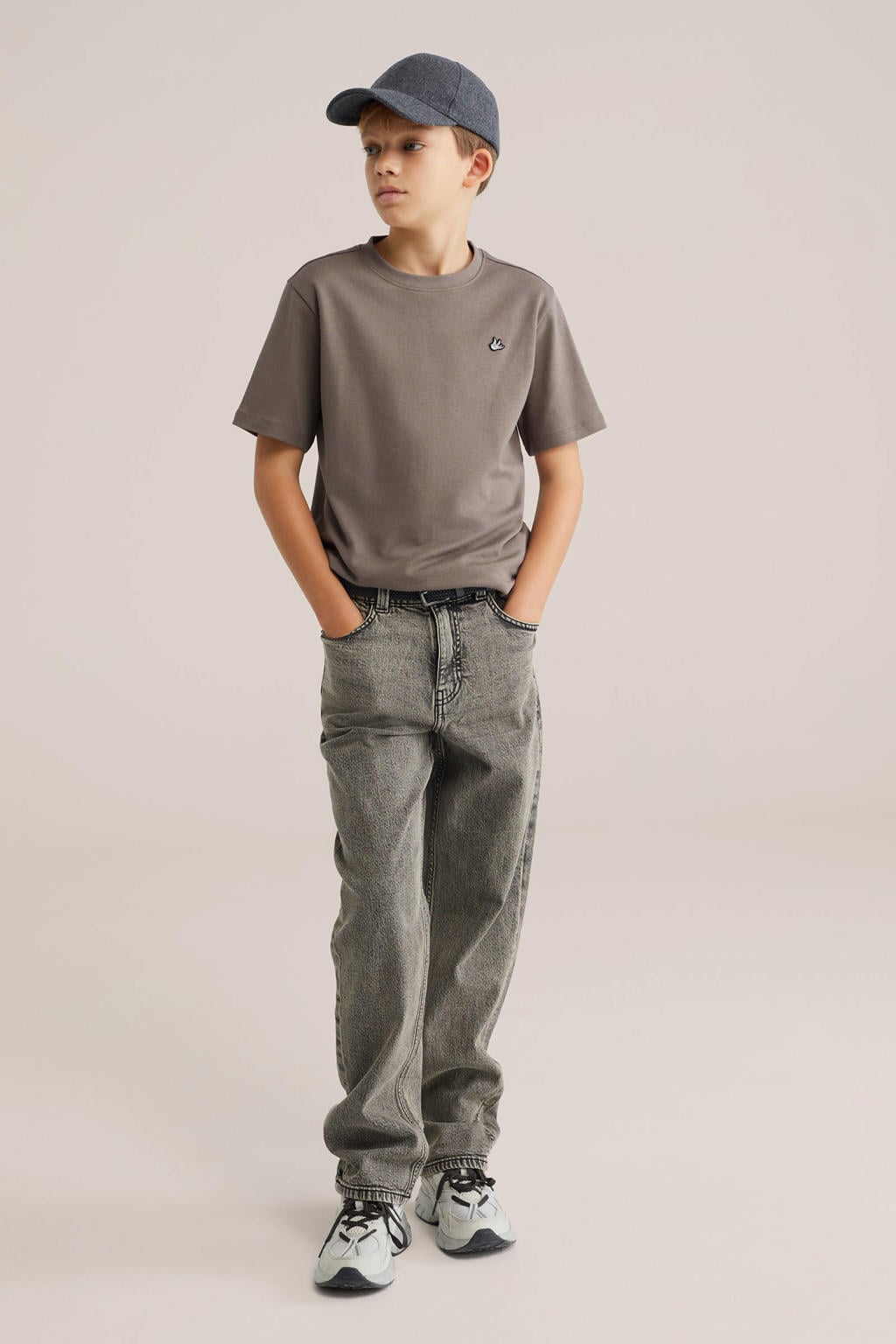 Grey denim jongens WE Fashion Blue Ridge loose fit jeans van denim met effen