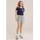 WE Fashion straight gestreepte casual short donkerblauw gebreid