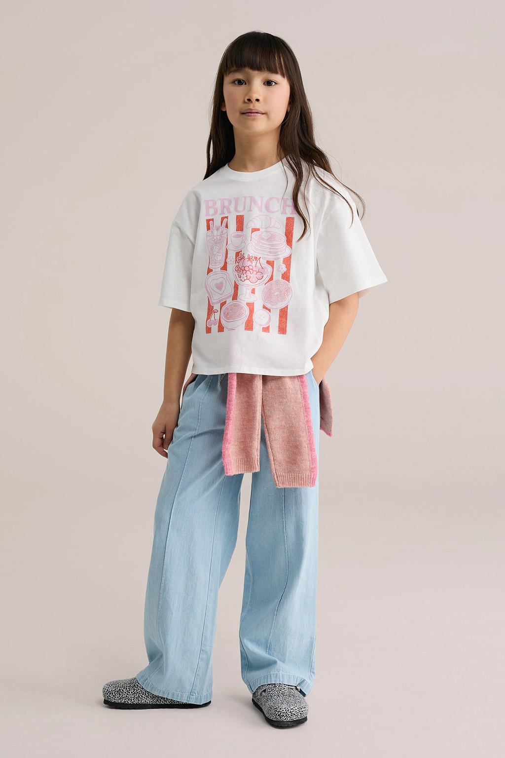 Witte meisjes WE Fashion T-shirt van katoen met printopdruk, korte mouwen en ronde hals