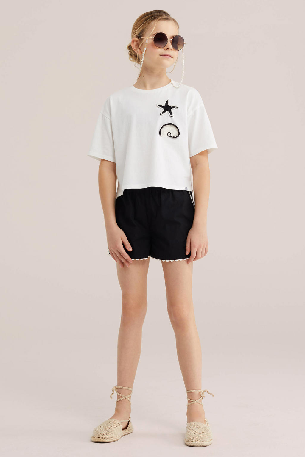 Zwarte meisjes WE Fashion relaxed van katoen met elastische tailleband en effen