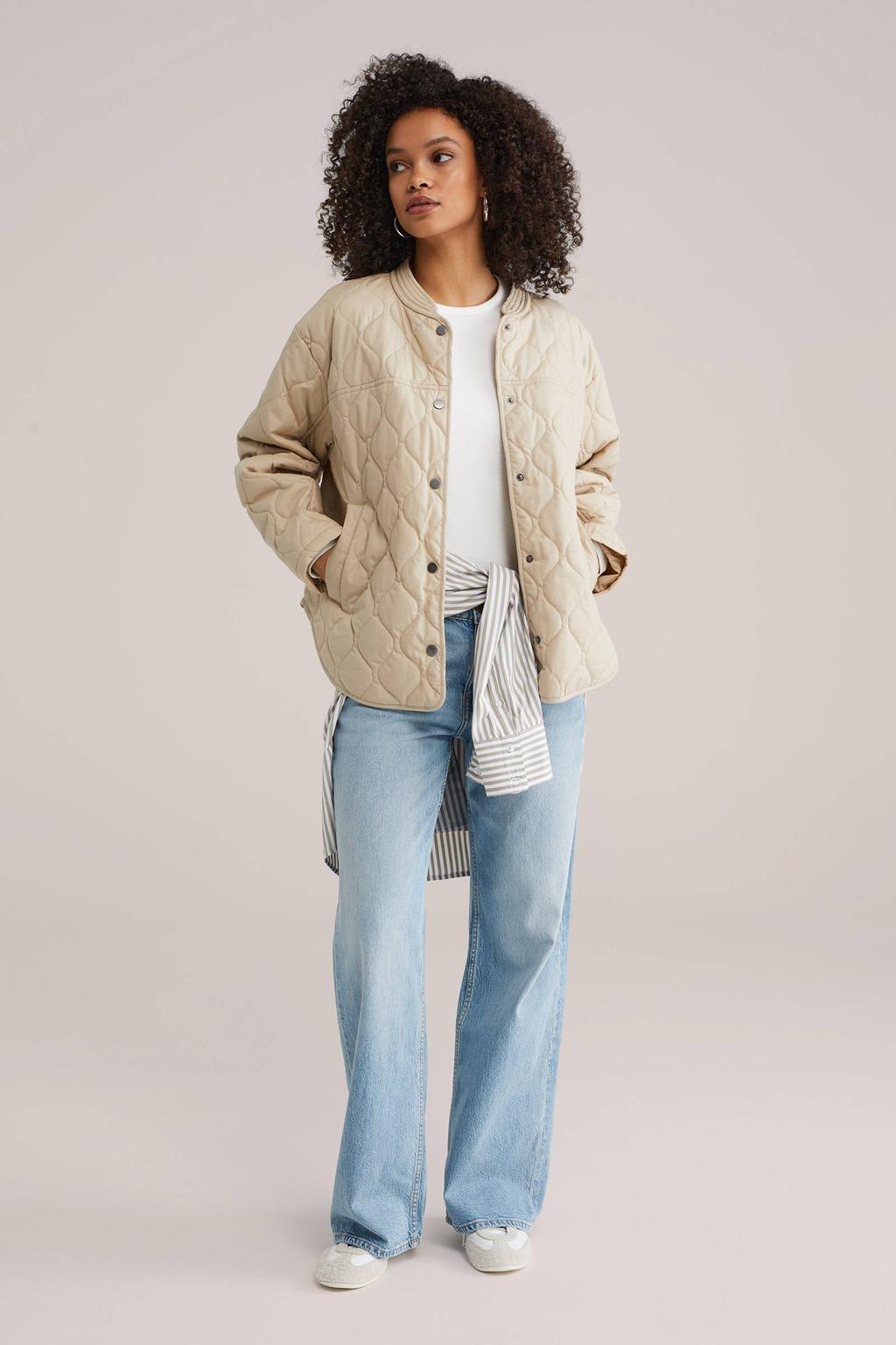 Light blue denim dames WE Fashion Blue Ridge high waist flared jeans van denim met rits- en knoopsluiting en effen