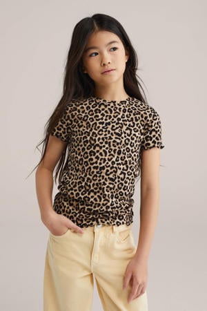 T-shirt met panterprint bruin