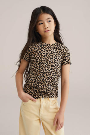 T-shirt met panterprint bruin