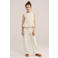 WE Fashion gestreepte mouwloze top rib gebreid zand