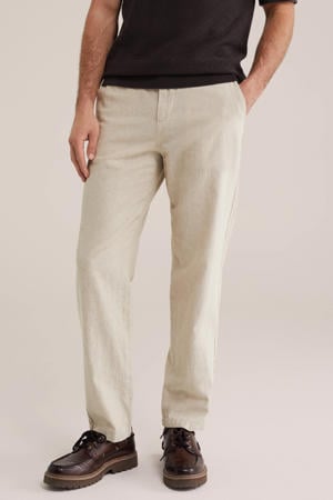 regular casual broek met linnen beige