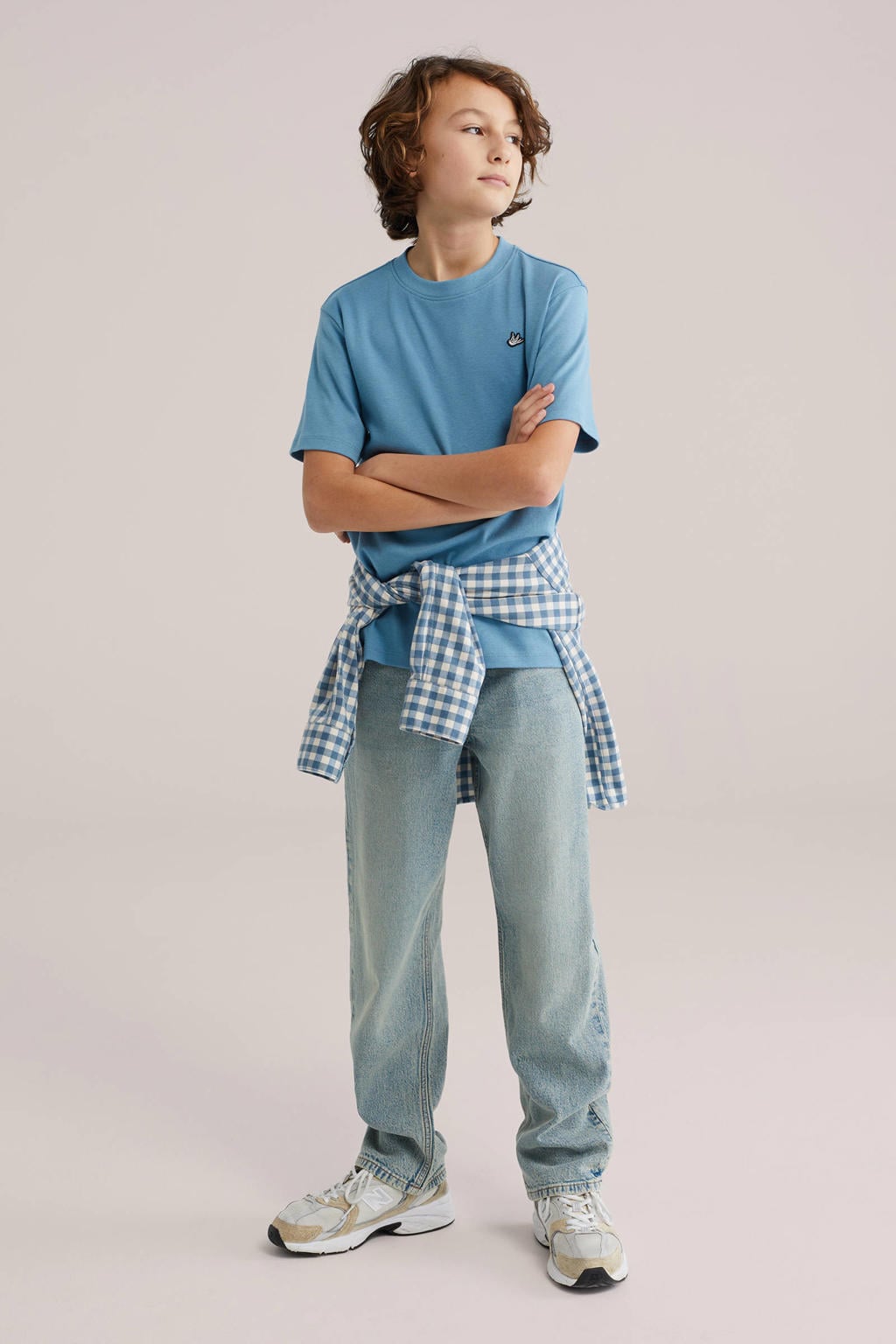 Light blue denim jongens WE Fashion Blue Ridge loose fit jeans baggy jeans van denim met effen