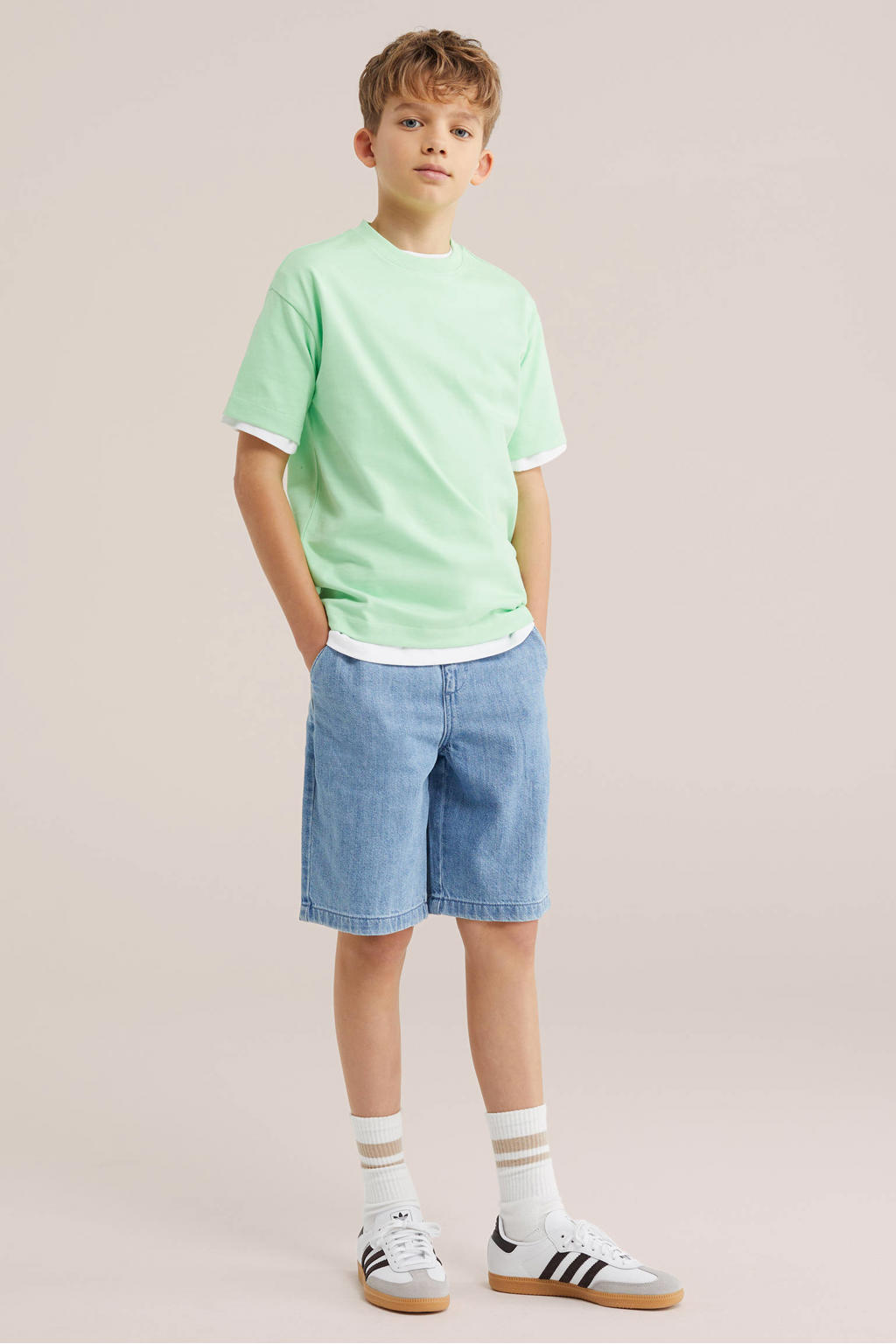 jongens WE Fashion T-shirt van katoen met effen, korte mouwen en ronde hals