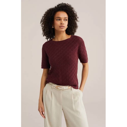 WE Fashion top donkerrood gebreid afbeelding