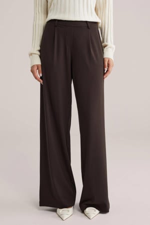 wide leg high waist broek donkerbruin