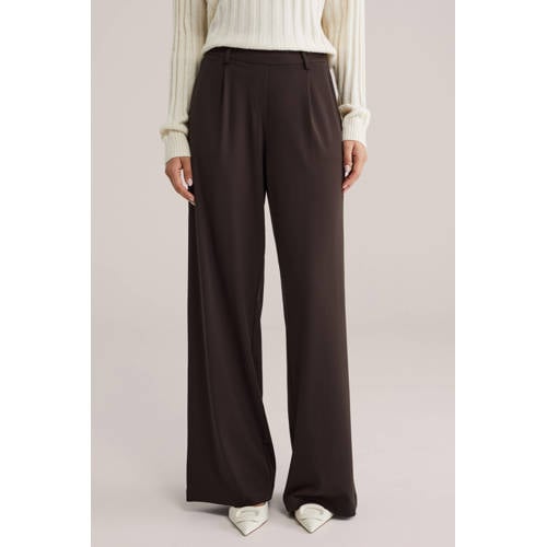 WE Fashion wide leg high waist broek donkerbruin afbeelding